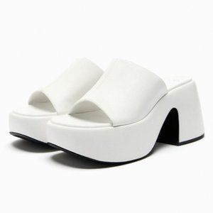 ZARA HEELED PLATFORM MULES in White Size 7.5